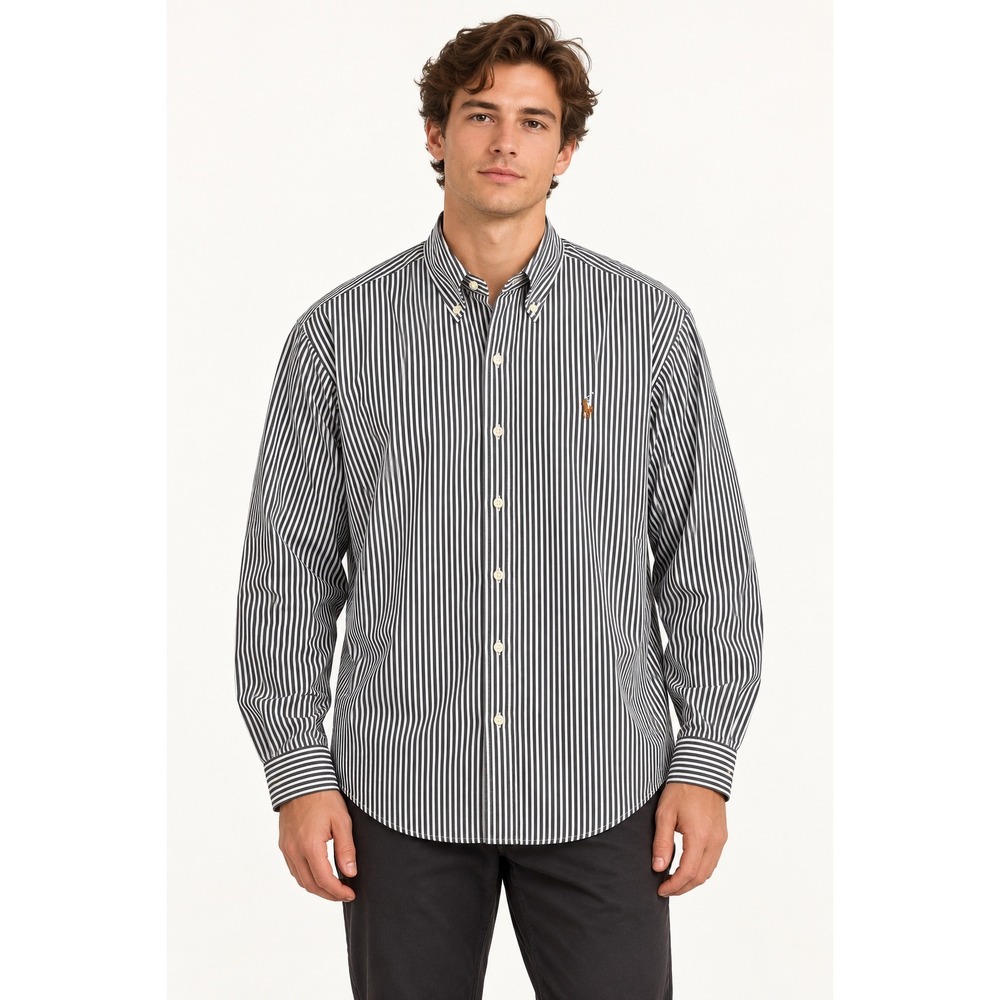 Ralph Lauren Mens Classic Fit Striped Button Down Shirt Navy White 17 34/35